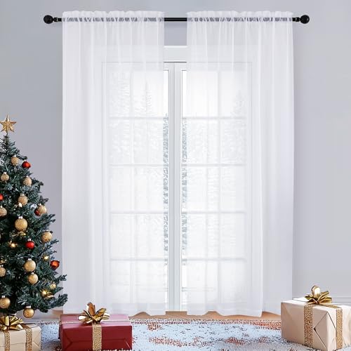 White Sheer Curtains 84 inches Long 2 Panels Set (White / 42"W x 84"L (Pack of 2))
