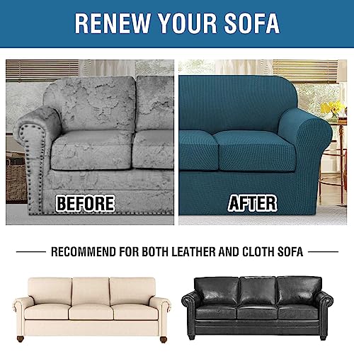 4 Piece Stretch Sofa Covers for 3 Cushion Couch Covers for Living Room Furniture Slipcovers (Large / Deep Teal)