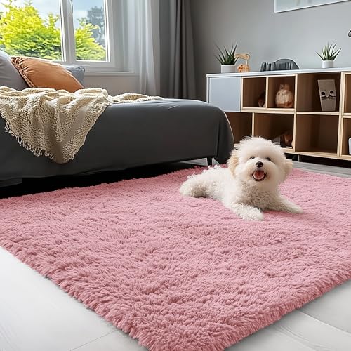 3x5 Machine Washable Small Bedside Rug (3x5 Ft / Pale Pink)