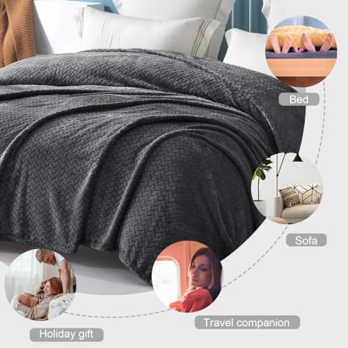 Soft Fleece Bed Blanket King Size (Dark Grey / King ( 90x104 IN ))