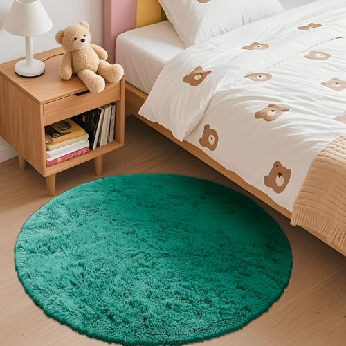 Teal Green Round Rugs for Bedroom (2 Ft Round / Teal Green)