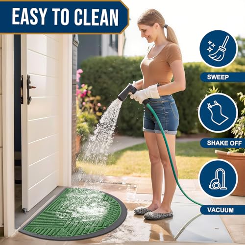 Half Circle Front Door Mat Outside Entrance (Green / 47" X 32")