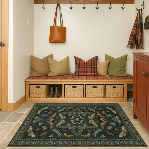 Green and Black Entryway Rug (3' x 5' (Rectangular) / Dark Green)