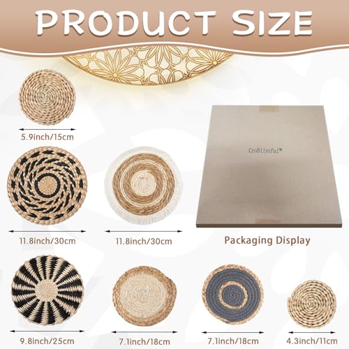 7 Pcs Boho Wall Baskets Woven Seagrass Round (Classic)