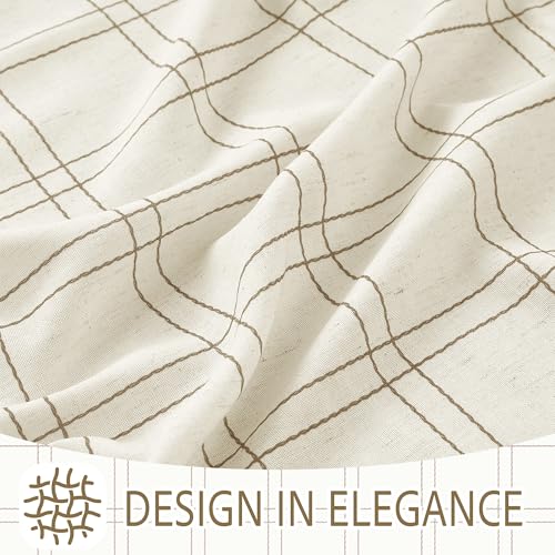 Rustic Plaid Linen Blend Gingham Curtains 84 Inches for Bedroom (52"W x 84"L (Pack of 2) / Grid Pattern | Light Beige)