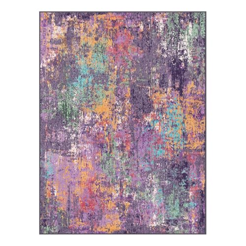 Washable 2'x3' Abstract Area Rug for Living Room Purple Multi (Purple/Orange/Teal/Green/Red / 2' x 3' (Rectangular))
