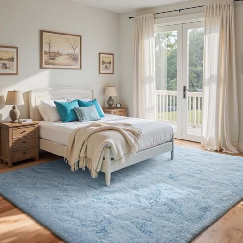5x7 Ft Shag Area Rug for Bedroom (Db Light Blue / 5' X 7' (Rectangular))