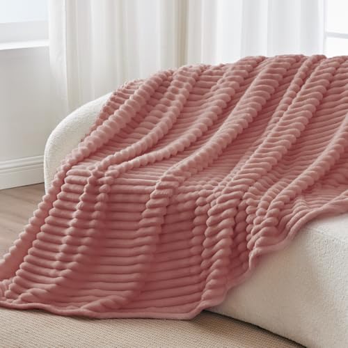 Ribbed Fleece Throw Blanket for Couch (Dusty Pink / Throw(50"x60"))