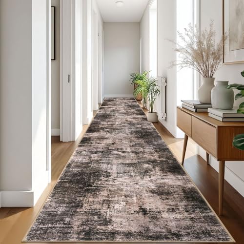 Abstract Runner Rug 3x18 Ft Washable Runners for Hallways (Brown/Rust / 3' x 18' (Rectangular))