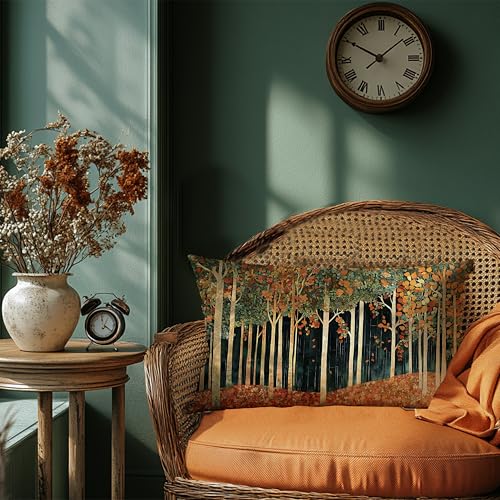 Rustic William Morris Inspired Autumn Forest Decor Pillow Covers 18x18 Double (Forest-orange 08 / 20" x 12" (Pack of 1))