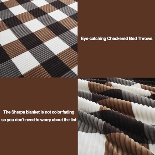 Sherpa Blanket Twin Plaid Thick Bed Blanket (Brown-check / 60"*80")