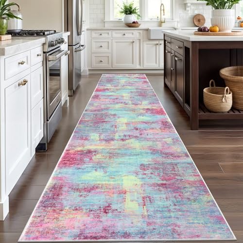 Abstract Runner Rug 3x12 Ft Washable Runners for Hallways (Multi Pink / 3' x 12' (Rectangular))