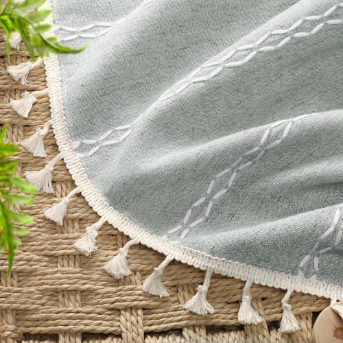 Teal 100% Boho Blackout Curtains 84 Inch 2 Panels with Tassels (Teal Green / 52"W x 84"L (Pack of 2))