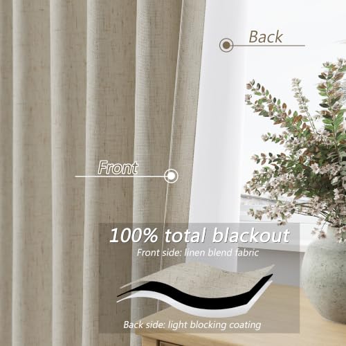 100% Blackout Linen Curtains for Bedroom 90 inches Long (Cobblestone / 52"W x 90"L (Pack of 2))
