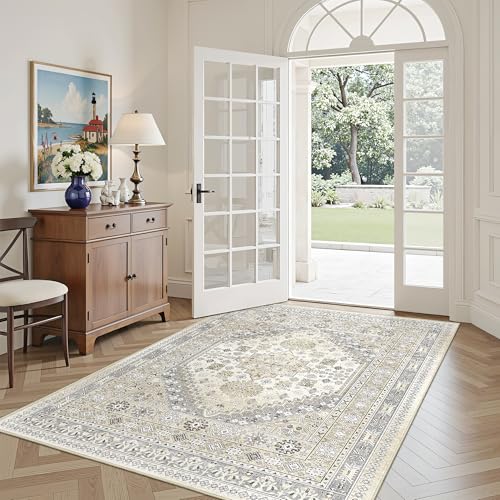 3x5 Washable Area Rug for Entryway Non Slip Kitchen Rugs (Beige / 3' x 5' (Rectangular))