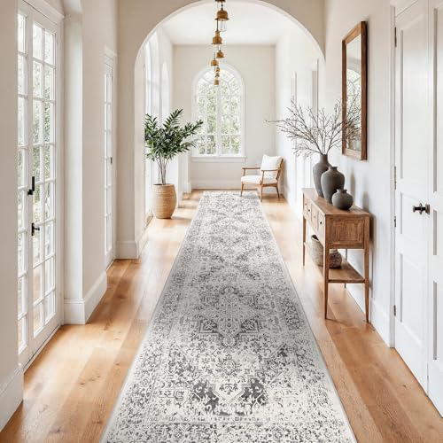 3x15 Washable Hallway Runner Rug (Distressed Grey / 3x15)