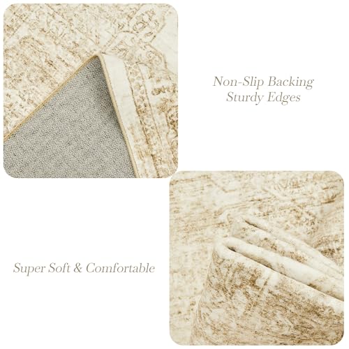 Washable Area Rug 8x10 Large Soft Living Room Rugs Beige (Beige/Ivory / 8' x 10' (Rectangular))