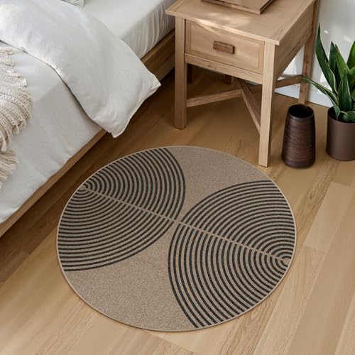 Modern Rainbow Small Round Rug (3' Round / Nature/Black Rainbow)