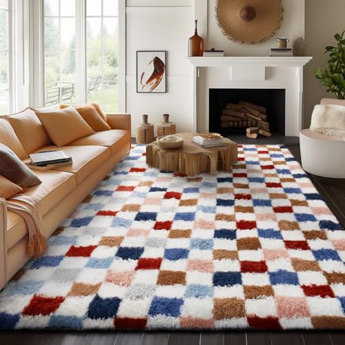Checkered Rainbow Rug for Living Room Bedroom (Checkered Rainbow / 8' x 10' (Rectangular))