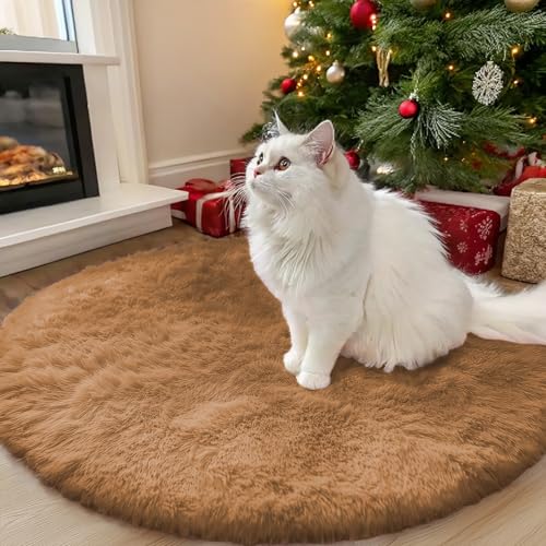 Khaki Round Rugs for Bedroom (3 Ft Round / Khaki)
