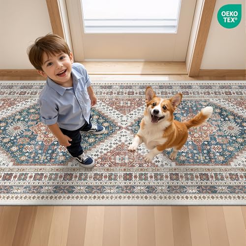Washable Runner Rug 2.5x14 (Blue / 2'6" x 14' (Runner))