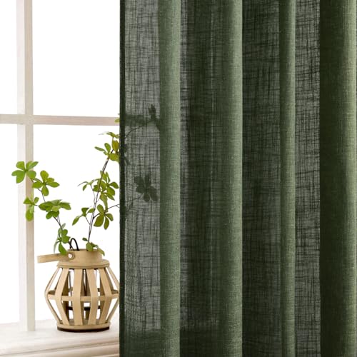 White Linen and Polyester Curtains 120 Inches Long for Bedroom 2 Panels 10 Ft (52"W x 120"L (Pack of 2) / Olive Green)