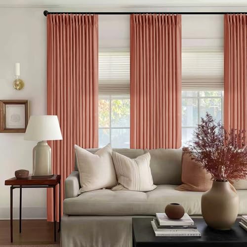 Extra Long Terracotta Pleated Linen Curtains 120 Inches Long Firebrick (Firebrick / 40"W x 120"L (Pack of 2))