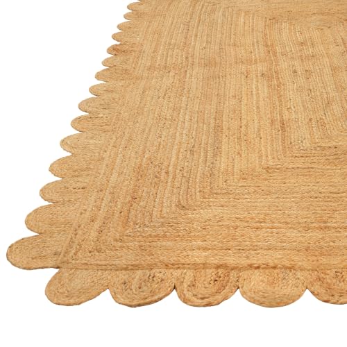 Scalloped Jute Area Rug 6X9ft Natural Handwoven Farmhouse Rug Large (Natural / 6' x 9' (Rectangular))