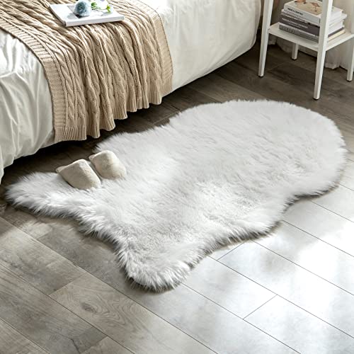 Fluffy Area Rug 3'x5' Large Faux Fur Sheepskin Rug for Bedroom White (3' x 5' (Large Sheepskin) / White)