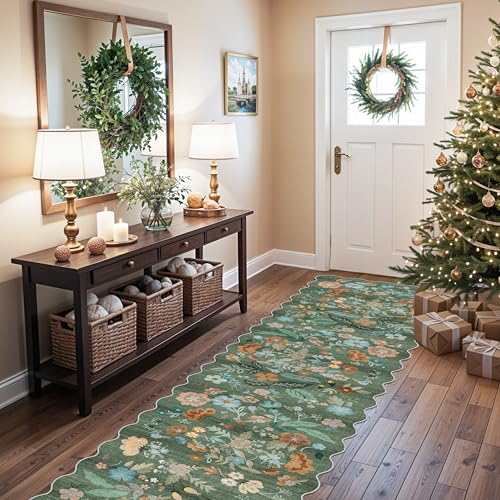 Washable 2'6x12 Hallway Runner Rug (2'7" x 12' (Rectangular) / Green/Floral)