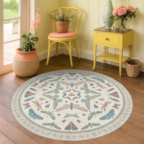 Cream Round Rugs 4ft for Living Room (4' (Round) / Beige Green)