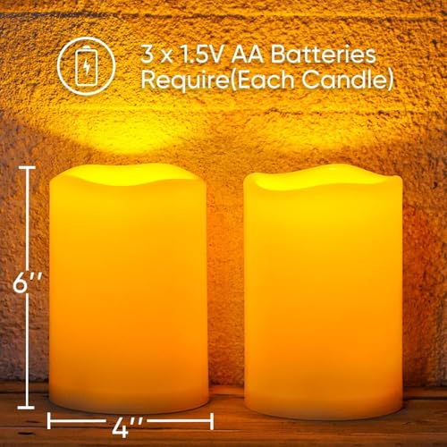 6" x 4" Large Waterproof Outdoor Flameless Candles with Remote Control and Timer (Ivory White / 4"x 6", 4 Pack)