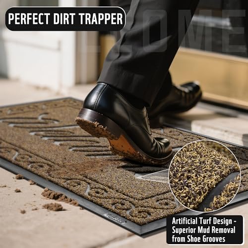 Welcome Mat Heavy Duty Sturdy Door Mats for Home Entrance Outdoor Indoor (Brown / 47x32 Inch)