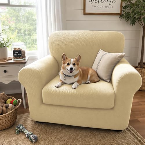 2 Piece Stretch Armchair Sofa Cover (31"-46"(1 Cushion) / Beige)