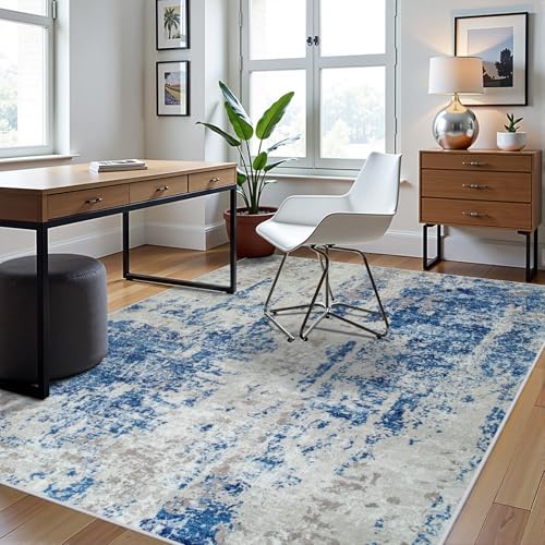 5x7 Area Rugs for Living Room Washable Bedroom Dining Room Blue Grey White (Blue Grey/White / 5' x 7' (Rectangular))