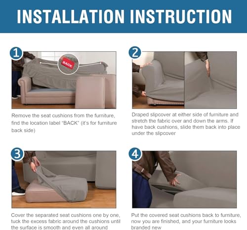 4 Piece Stretch Sofa Covers for 3 Cushion Couch Covers for Living Room Furniture Slipcovers (Large Plus / Taupe)