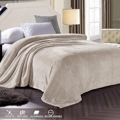Large Waffle Fleece Throw Blanket for Couch (Tan / 50x70 in)