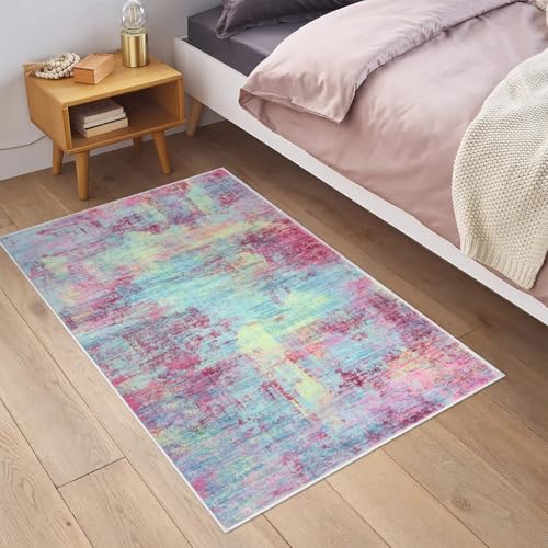 Small Abstract Area Rug 2x3 Ft Entryway Rugs Washable Door Mat Indoor Entrance (Multi Pink / 2' x 3' (Rectangular))