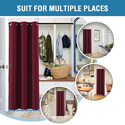 Christmas Doorway Curtain Blackout Door Curtain Room Divider Window Treatment Curtain for Bedroom Thermal Insulated Privacy Drape Soundproof Grommet (42"W x 80"L (Pack of 1) / Burgundy Red)