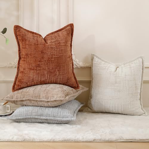 Chenille Throw Pillow Covers 18x18 Inch (Chenille-light Brown / 18" x 18" (Pack of 2))