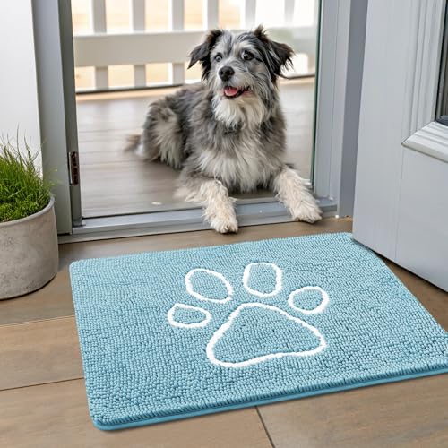 Dog Door Mat for Muddy Paws (24"X16" / Sky Blue and White)