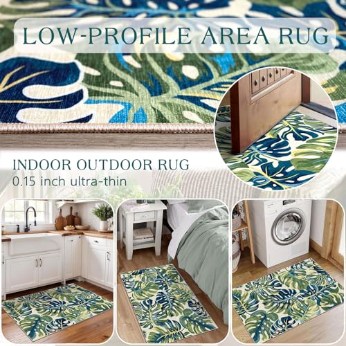 Front Door Mat Outside Entrance (Monstera Leaf - Green Navy / 2' x 3' (Rectangular))