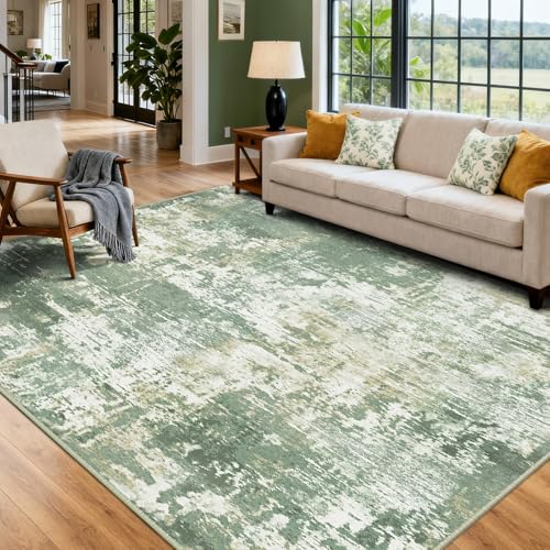 Washable 6'x8' Abstract Area Rug for Living Room Light Green (Green/Gray/Yellow / 6' x 8' (Rectangular))