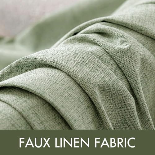 100% Blackout Linen Curtains for Bedroom 52x108 Inches Sage Green (Sage Green / 52"W x 108"L (Pack of 2))