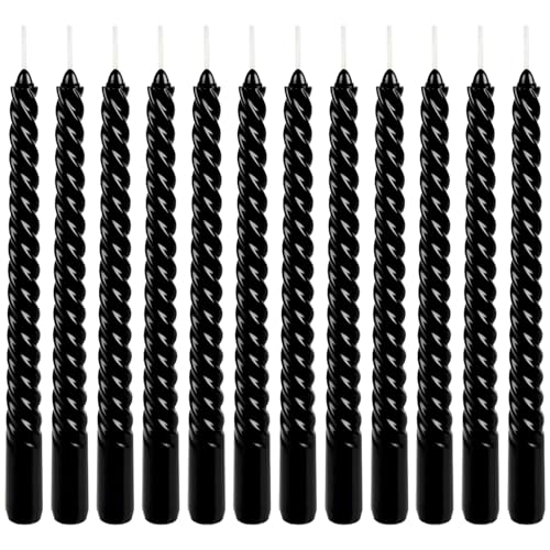 10 Inch Black Spiral Taper Candle Set (12 Black)