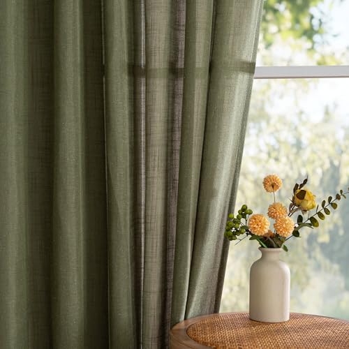 Living Room Curtains 90 Inches Long Farmhouse Light Filtering Privacy Curtain Drapes for Patio Door (50"W x 90"L (Pack of 2) / Olive Green-new)