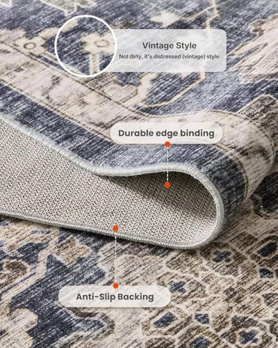Amada 6x9 Washable Area Rug for Dining Room (6' x 9' (Rectangular) / Blue/Brown)