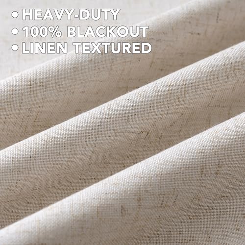 100% Blackout Linen Curtains 84" L 2 Panels Heathered Natural (Heathered Natural / 52"W x 84"L (Pack of 2))