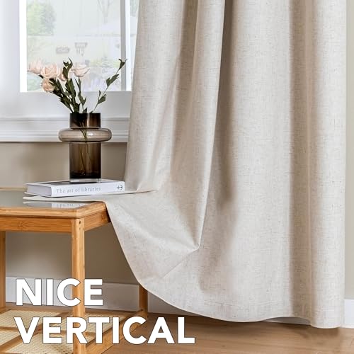 Linen Polyester Curtains 100%Blackout Curtains for Bedroom 96"Long Full Light Blocking Nature Linen (Heathered Natural / 52"W x 96"L (Pack of 2))