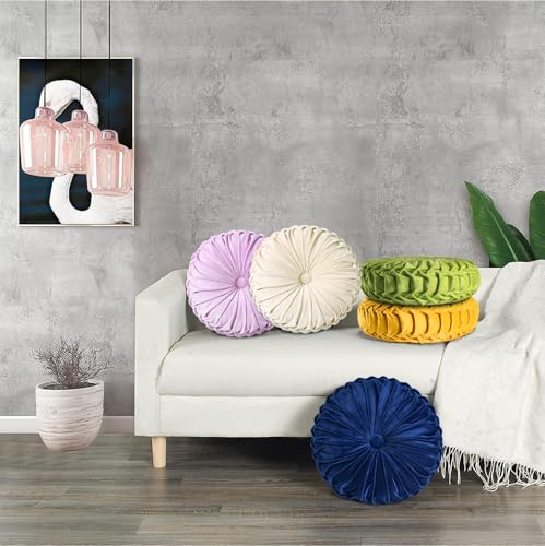 Set of 2 Apple Green Velvet Decorative Round Pleated Throw Pillows (Apple Green)